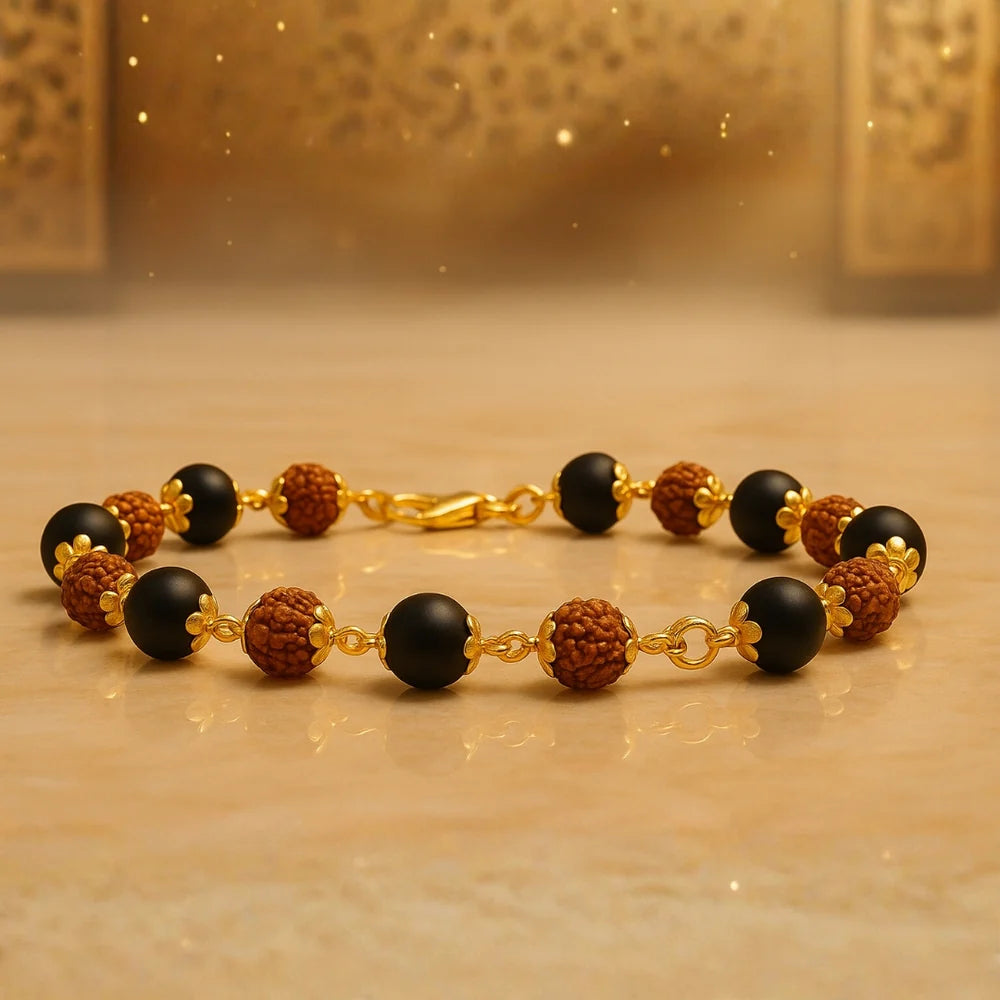 Karungali Rudraksha Bracelet Gold Silver Cap Plated