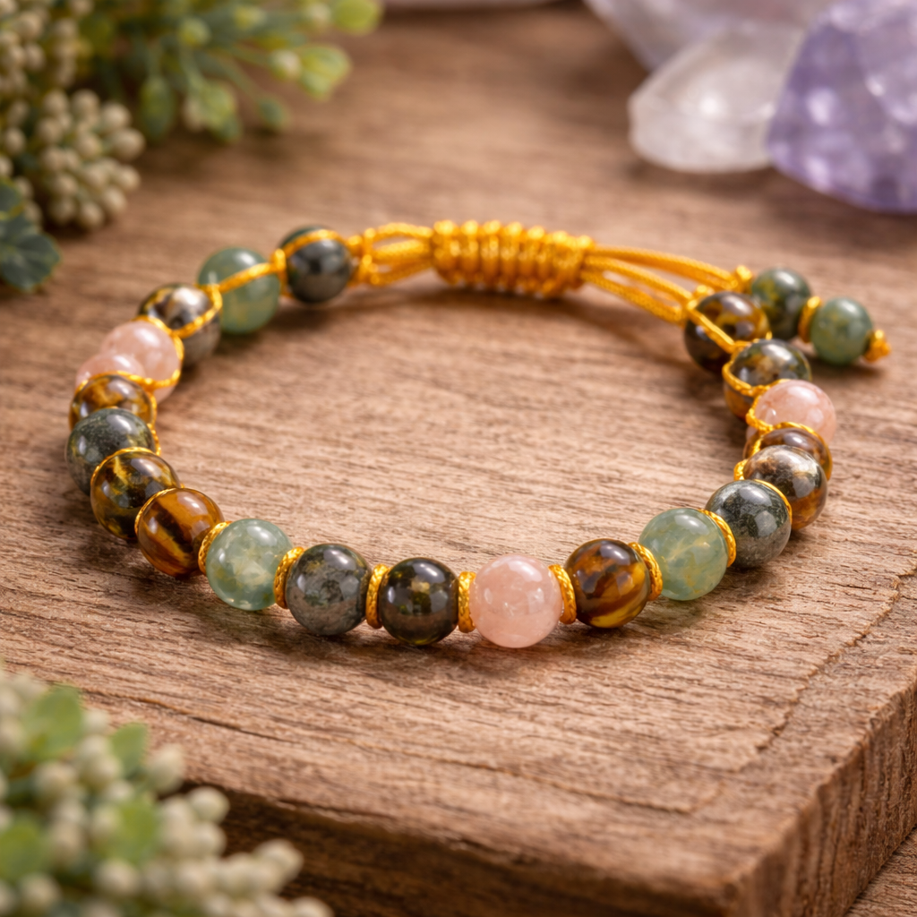 Money Magnet Double Fusion Tie-Up Band with Pyrite, Tiger Eye, Citrine & Aventurine Beads
