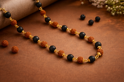 Karungali Rudraksha Malai Gold Silver Cap Plated Necklace