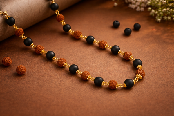 Karungali Rudraksha Malai Gold Silver Cap Plated Necklace