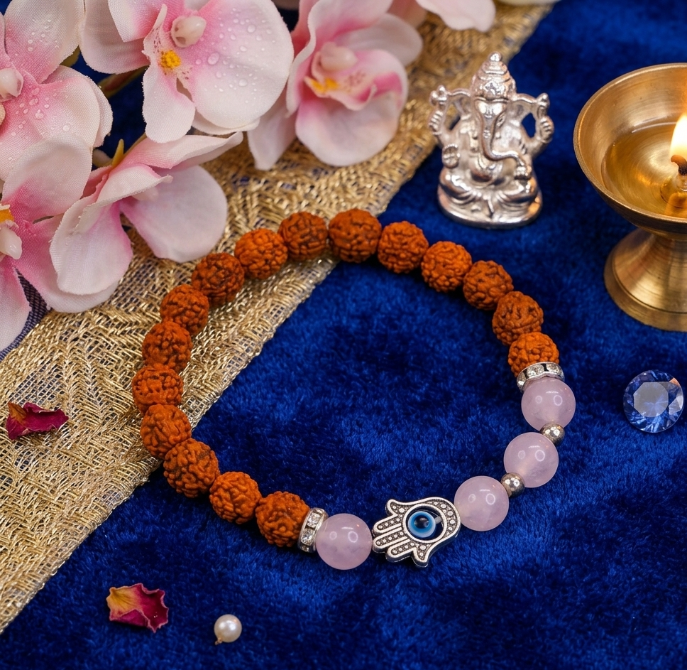 Rose Quartz Rudraksha Nazar Raksha Band