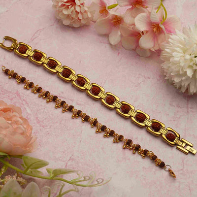 Gold Plated Essential+ Elemental Rudraksha Bracelet Combo